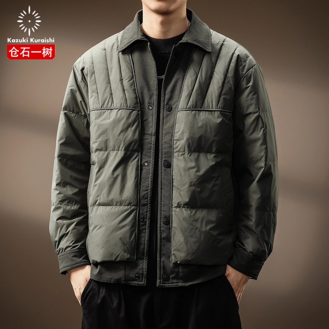 仓石一树白鸭绒轻薄短款羽绒服男冬季新款高级感保暖工装翻领外套