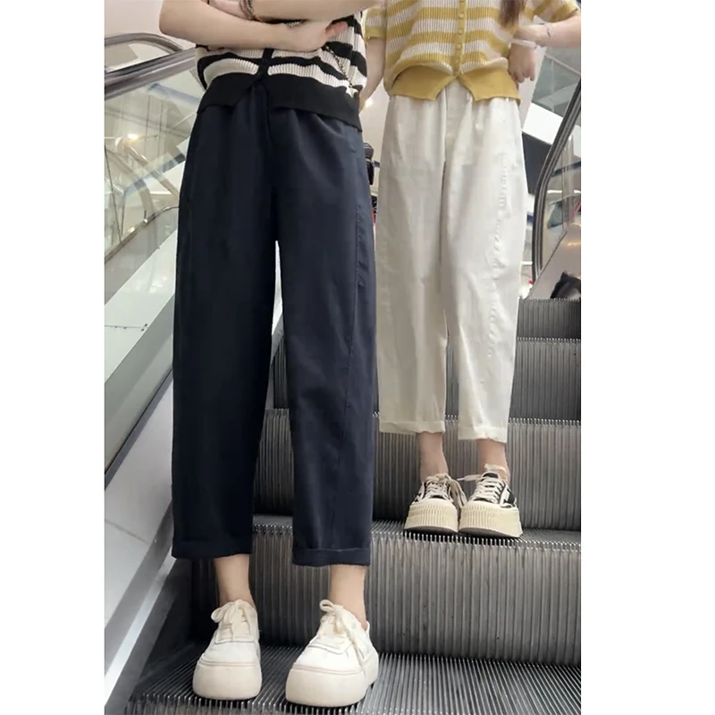 2025年夏季新款九分休闲裤女显瘦洋气天丝大码遮肉薄款老爹裤子