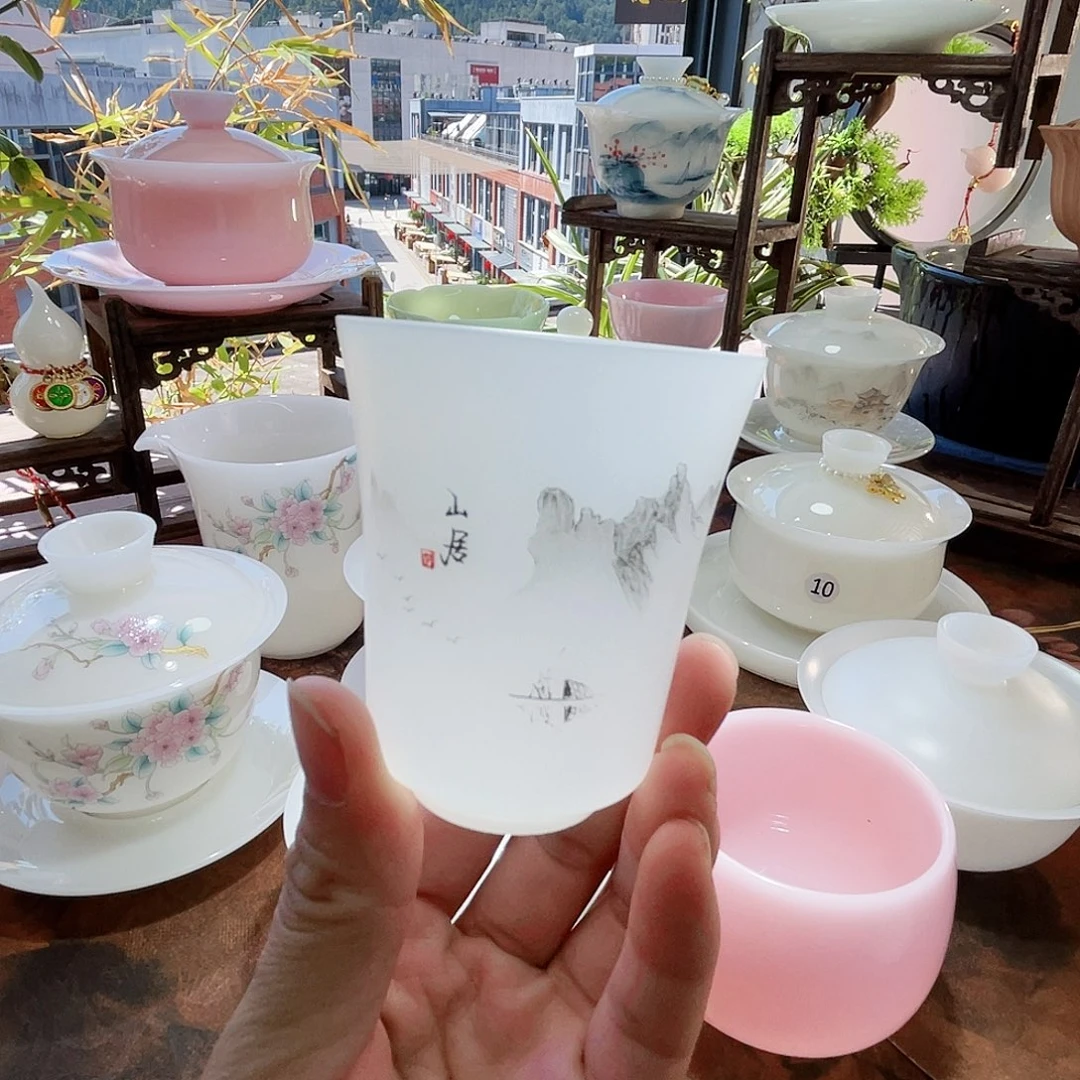 冰晶璞玉素烧水墨山居闻香杯70ml
