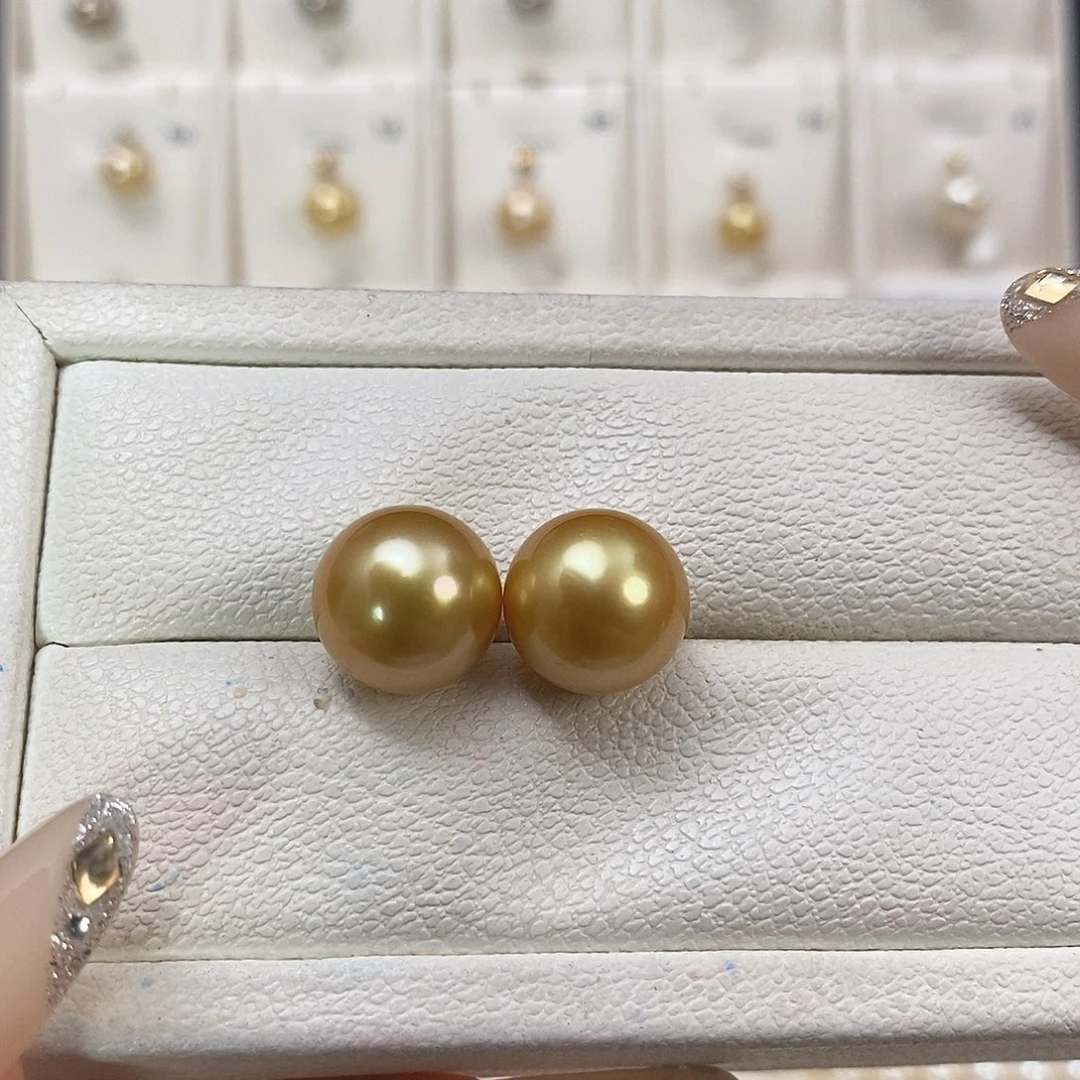 18K金镶嵌海水珍珠耳饰金珠12-13