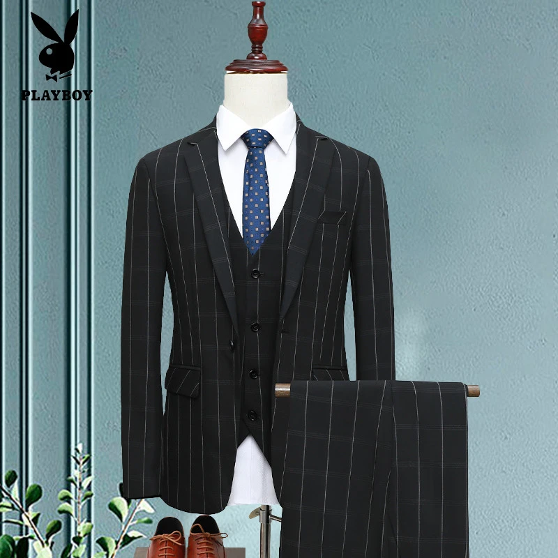PLAYBOY/花花公子西装套装宴会正装条纹商务西服婚礼毕业季正装