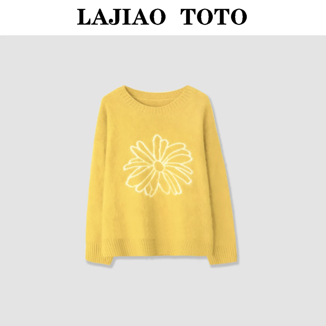 辣椒姐【花朵绒衫】羊绒羊毛桑蚕丝套头衫女士打底羊毛衫#YJ25291