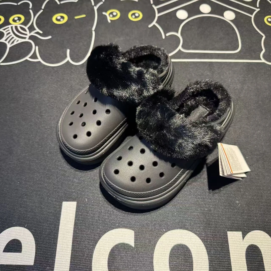 新款洞洞鞋女秋冬季暖棉鞋户外凉拖鞋居家便捷拖鞋情侣款洞洞鞋
