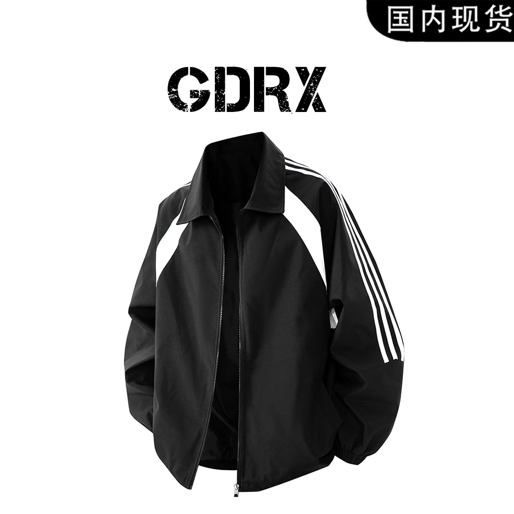 GDRX潮流夹克男士春季新款vibe风运动休闲防风外套三条杠轻奢男装