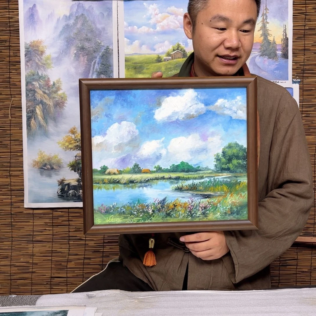 油画一**雨行路人小院绘画作品竞拍