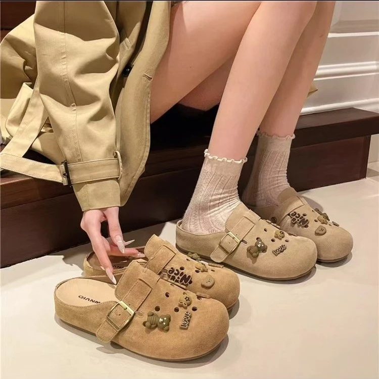 厚底包头半拖鞋女春夏外穿洞洞鞋一脚蹬软底勃肯凉拖2025春季新款