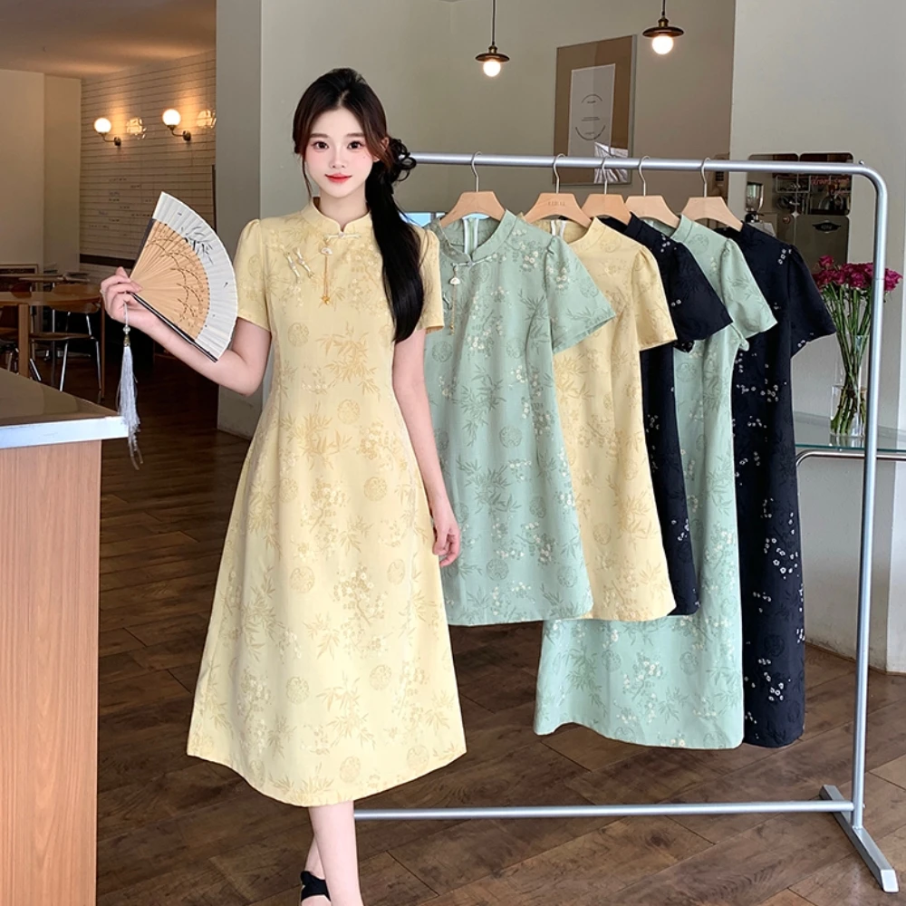 MZ22159专享大码夏季设计感显瘦裙子新中式旗袍长短款国风连衣裙