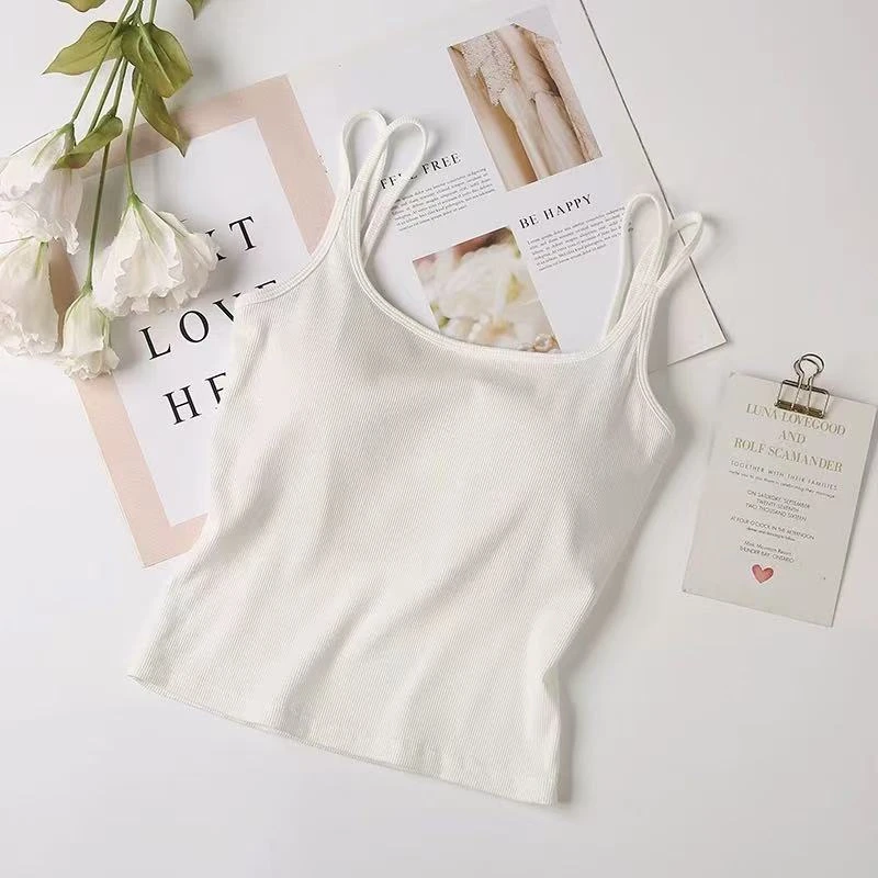 时尚双肩带设计带罩杯一体背心吊带春秋露背