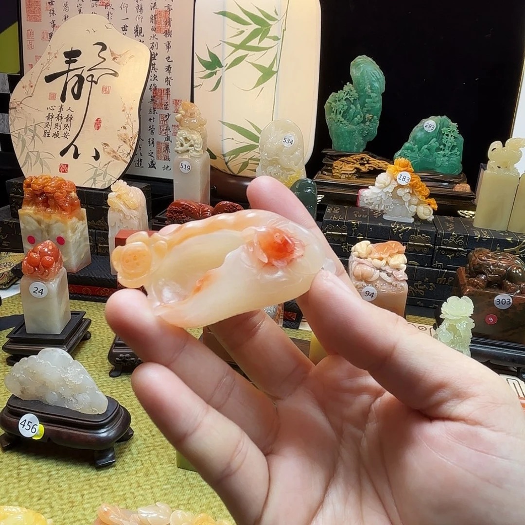 寿山石印石莲花手把8