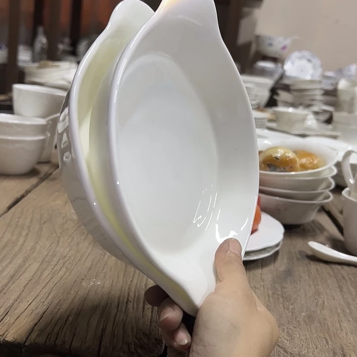 国营尾货骨瓷双耳盘一对