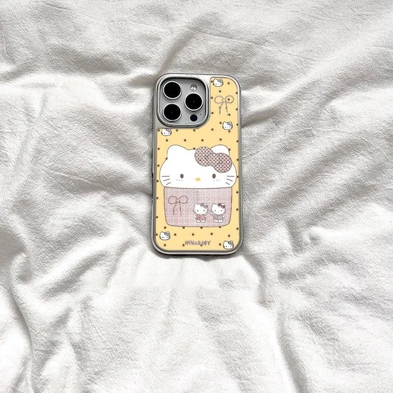 新款波点KT猫鎏金玻璃手机壳适用苹果17pro16小米15reno14s17/18/