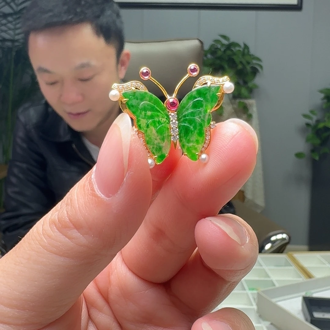 翡翠18K金镶嵌吊坠(不含链)天然