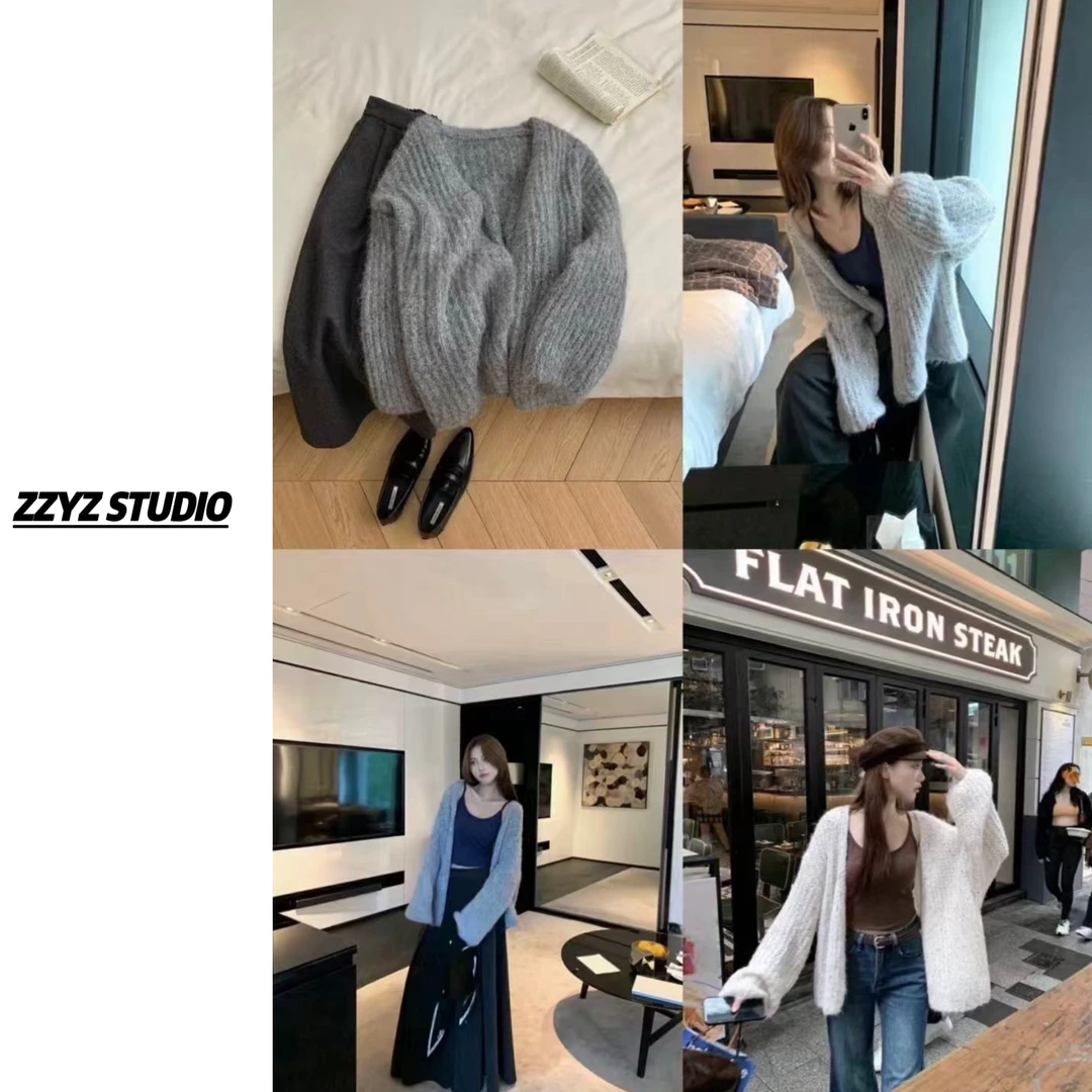 【ZZYZ】“杏仁椰奶”温柔珠片慵懒针织开衫宽松显瘦毛衣外套