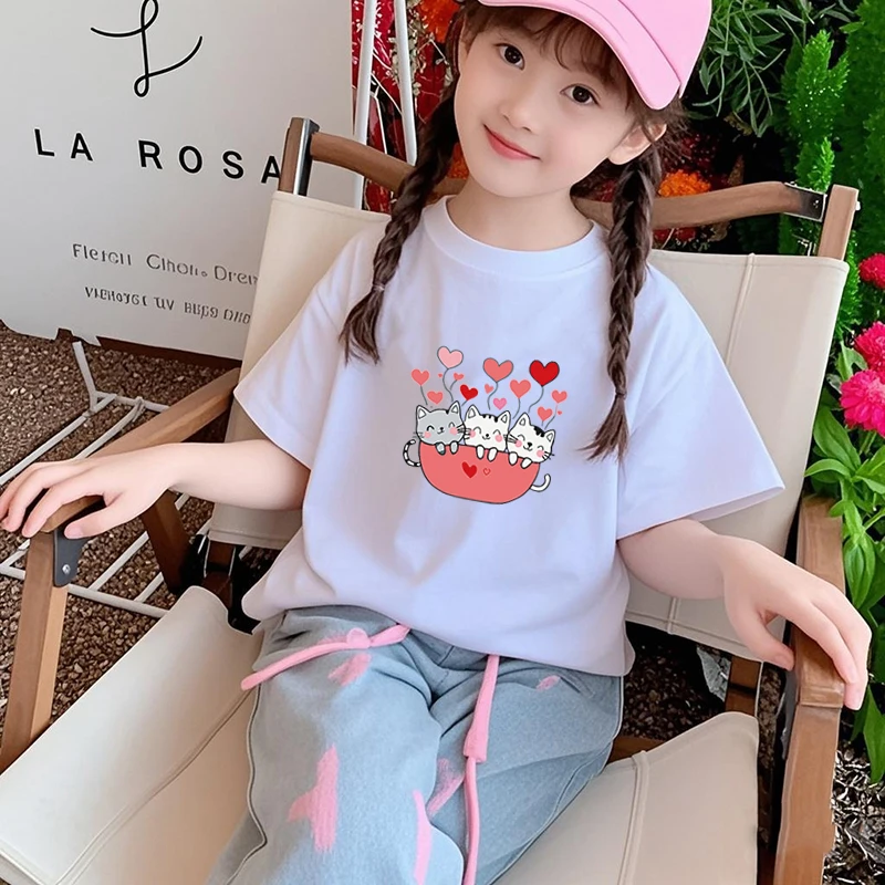 夏季童装女童纯棉短袖儿童时尚洋气t恤女孩休闲百搭圆领上衣T恤衫