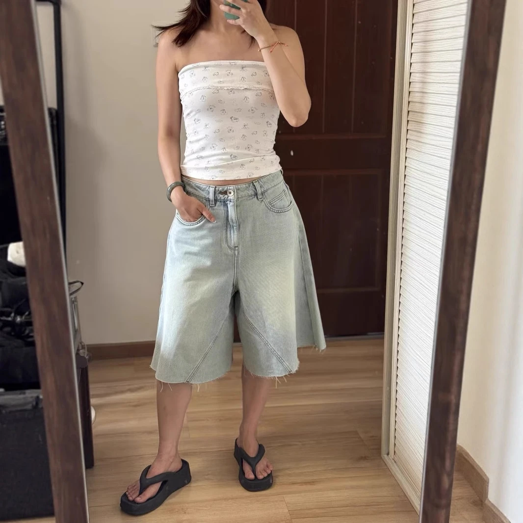 JODIE WANG 薄款宽松显瘦A型牛仔7分裤女5016
