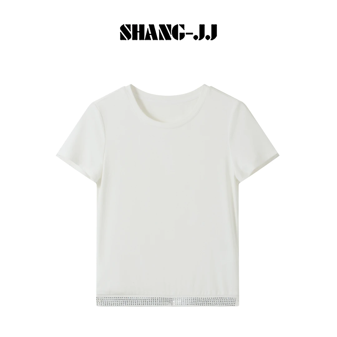 SHANG-JJ【贵妇T】25ss新品莱塞尔混纺定制重工烫钻T恤q133587p