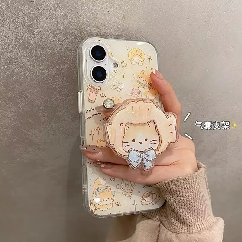 新款鲷鱼烧小猫蝴蝶结领带可爱手机支架粘贴气囊懒人桌面追剧神器