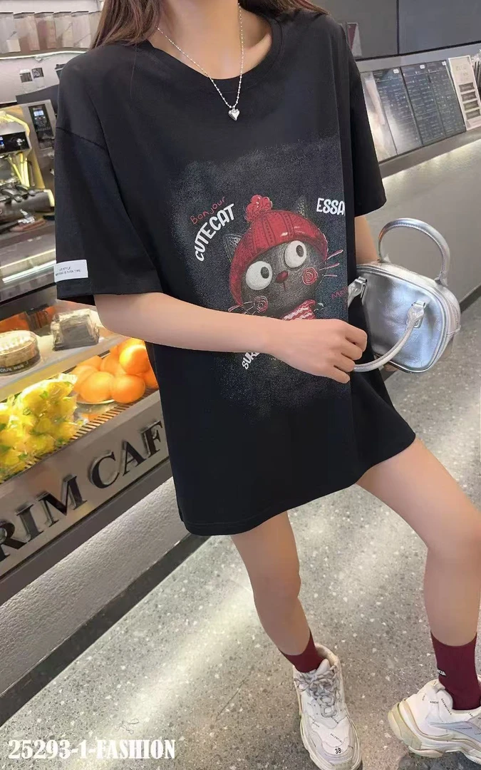 225字母小猫女士夏季短袖