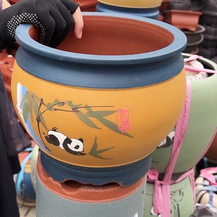 黄蓝熊猫鱼缸小花盆花盆