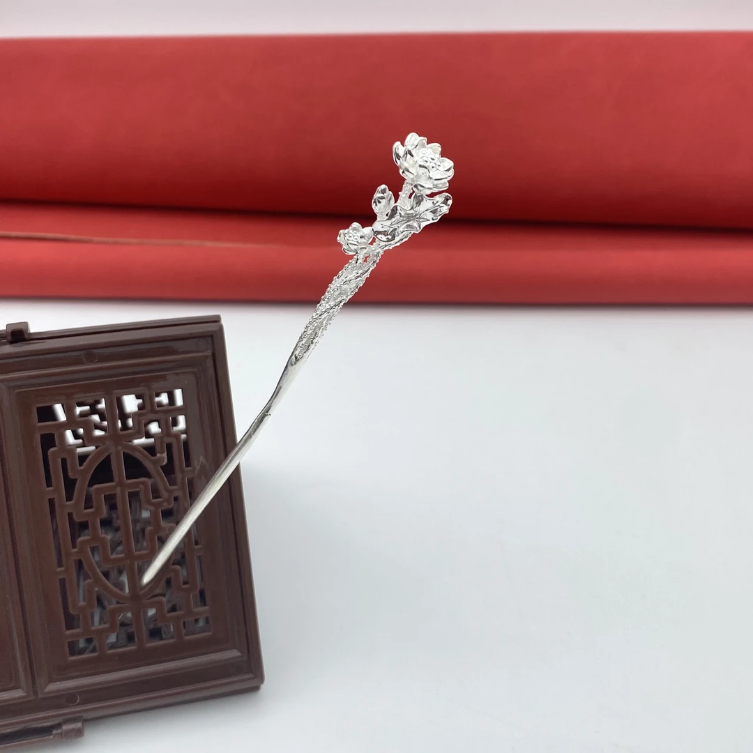 足银银制品 【十二花神·荷花】足银纯手工新中式礼品百搭素款发簪