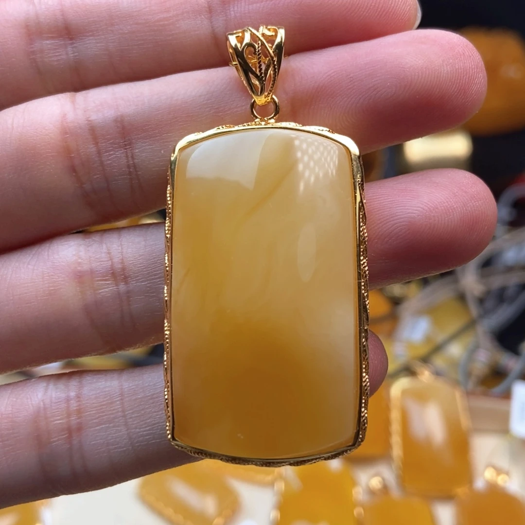 琥珀颈饰银S925镀金镶嵌张*