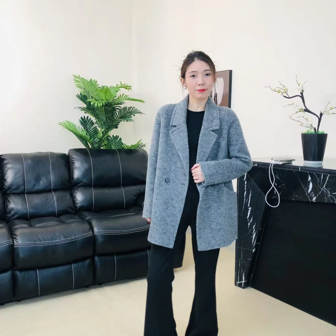 8031海宁羊毛大衣网红中长款秋季宽松型休闲外套百搭毛呢外套女