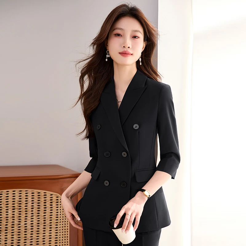 黑色西装套装女装夏季新款气质西服高级感职业正装中袖工作服外套