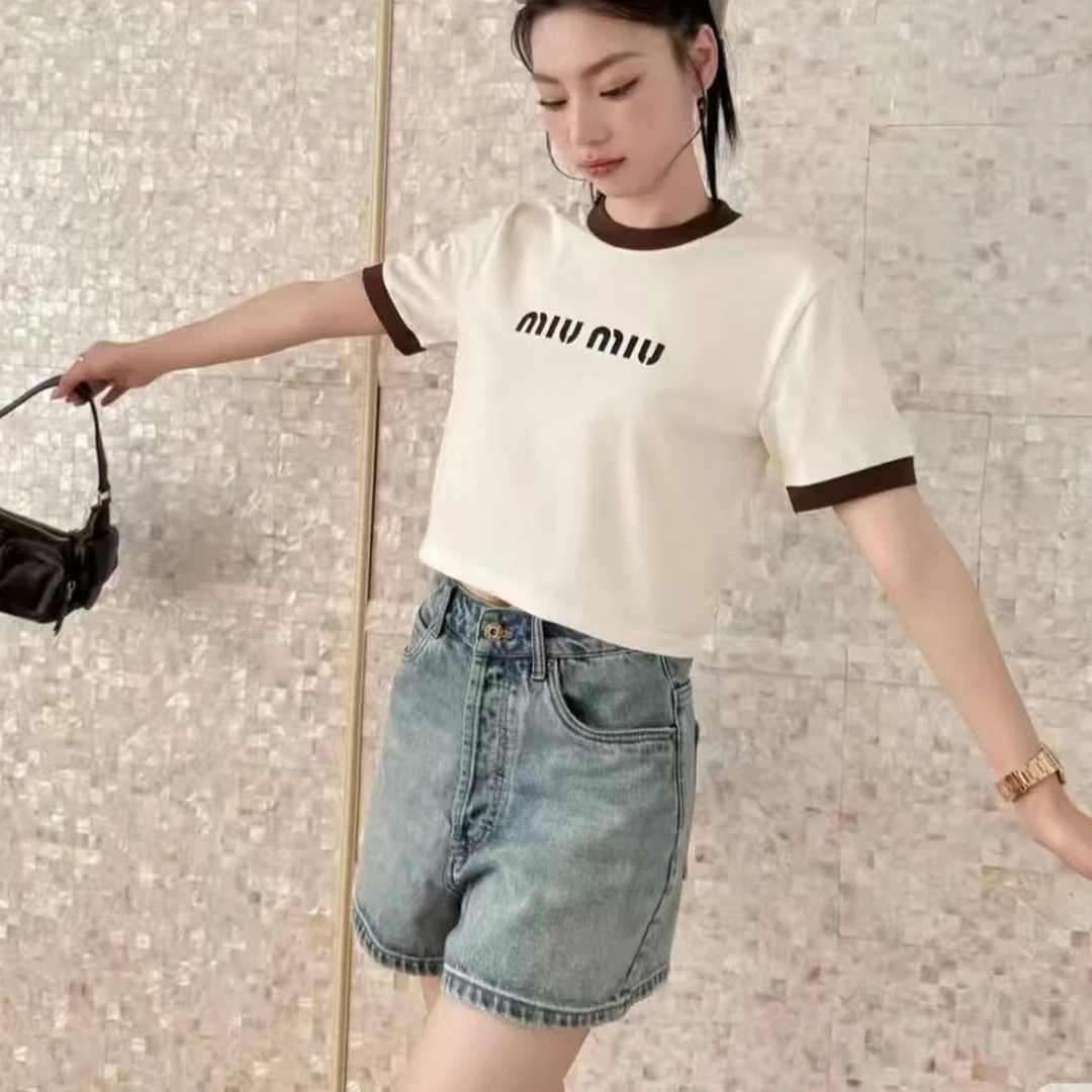 未使用 MIU MIU/缪缪 宽松圆领字母印花短款短袖