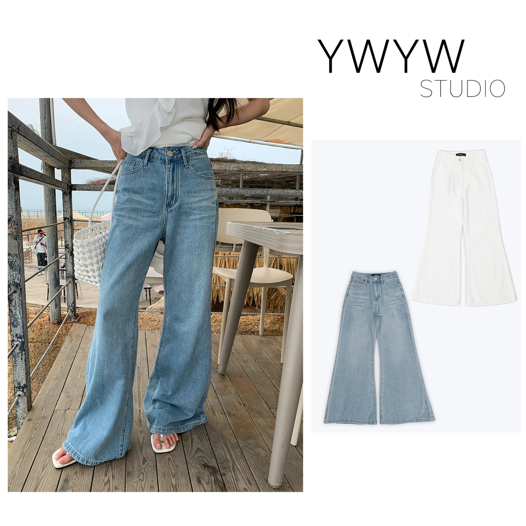 【YWYW25S/S】春季百搭复古水洗高腰阔版微喇牛仔裤3978
