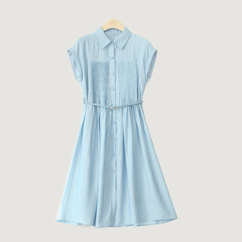 重工压褶天丝衬衫连衣裙轻薄透气DK-SZX183067