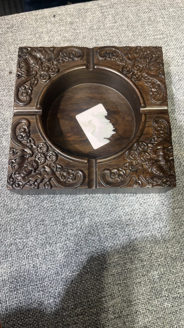 老黑檀木笔玺烟灰缸尺寸14×14