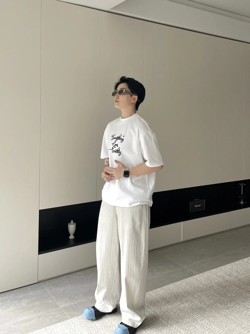 DNOCAT【万事顺遂】简约小领口重磅棉感绒面发泡宽松短袖T恤