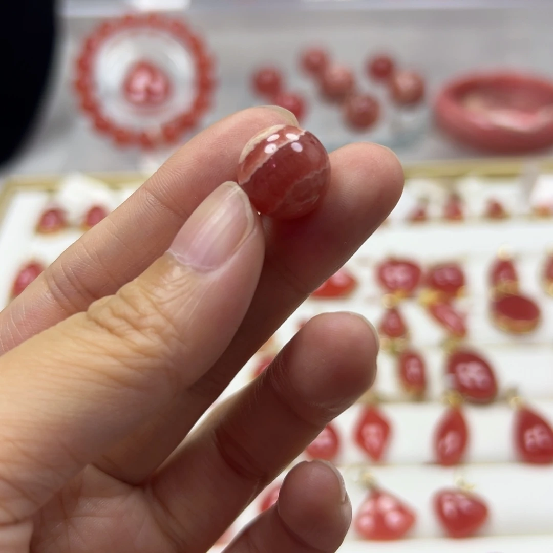 寒***烟菱锰矿（红纹石）未镶嵌单珠13mm