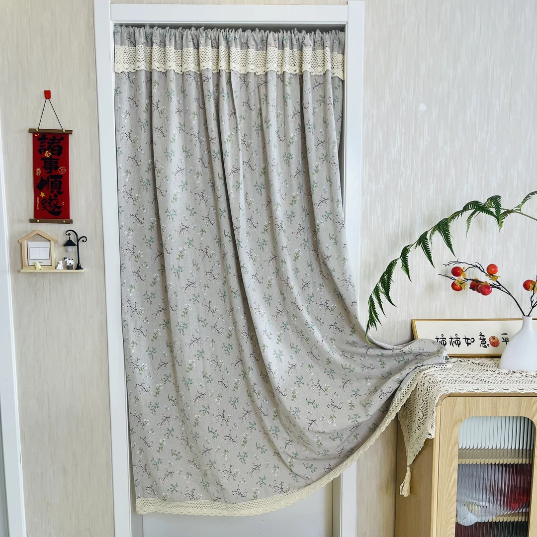 隔断帘半帘棉麻亚麻美式田园免打孔门帘布艺卧室隐私遮挡帘厨房帘