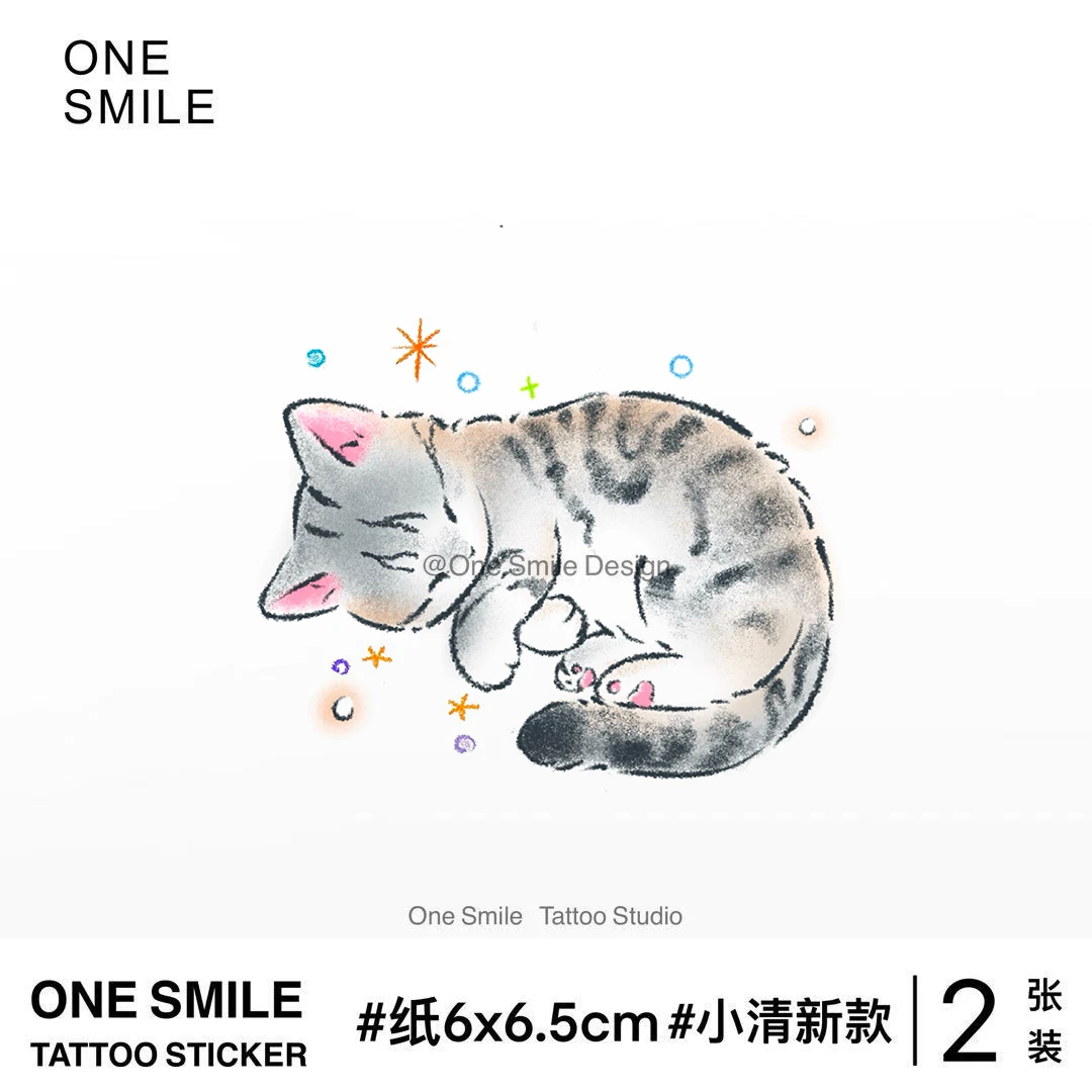 ONESMILE 安睡小猫咪 可爱纹身贴彩色卡通手腕防水持久女儿童动物