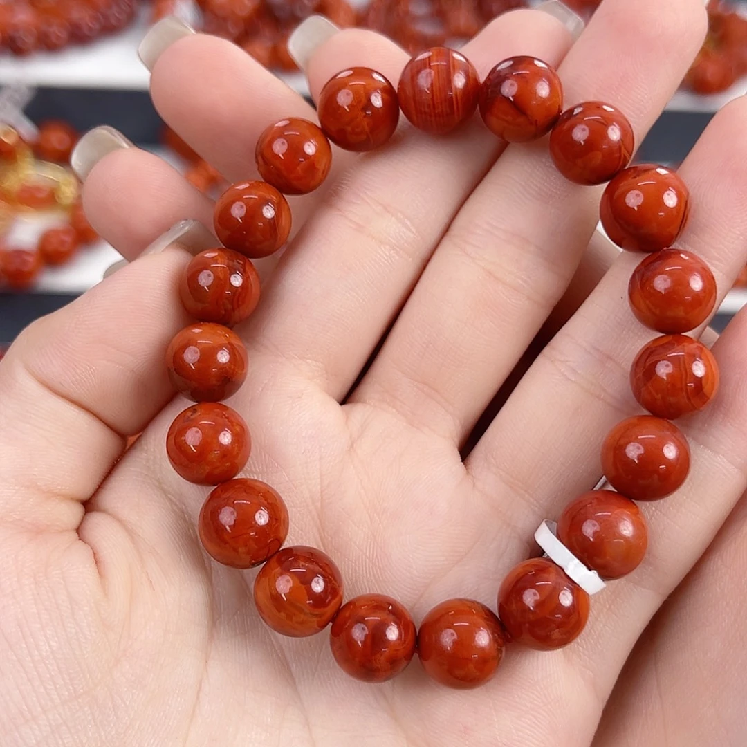 南红玛瑙未镶嵌瓦西牛血红火焰10mm手串