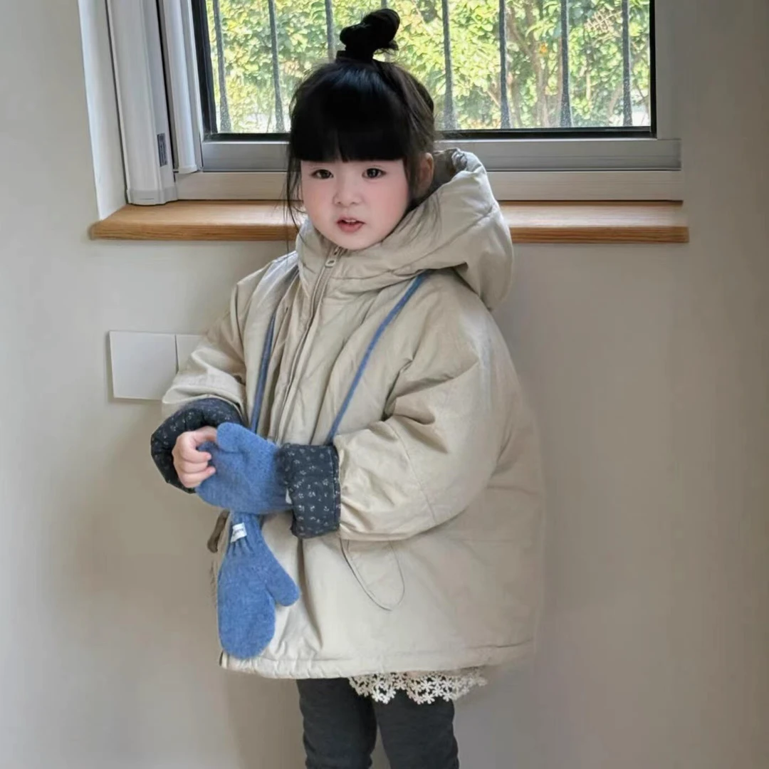 女童外套秋冬款2025新款儿童韩版连帽加厚棉服中长款休闲派克服潮