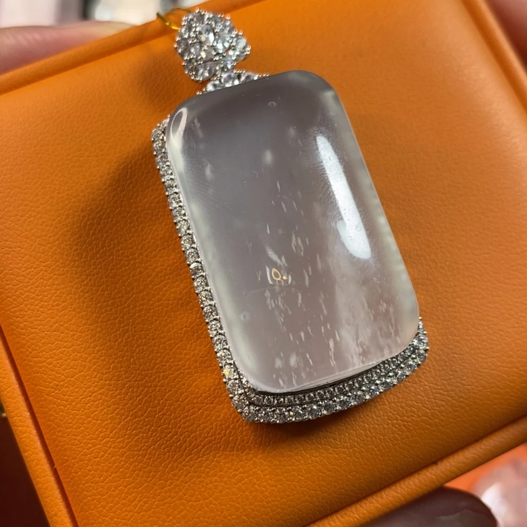 石英质玉雪花棉无事牌银S925镶嵌