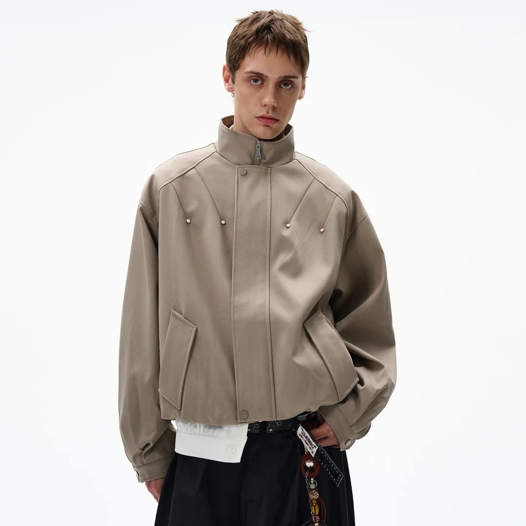 MADWITCH美式活页解构铆钉飞行夹克男女宽松立领廓形哈灵顿外套潮