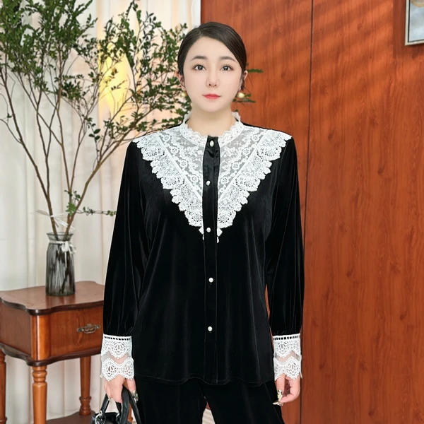 【蕾丝】早春新款百搭气质显瘦拼接蕾丝法式上衣L207