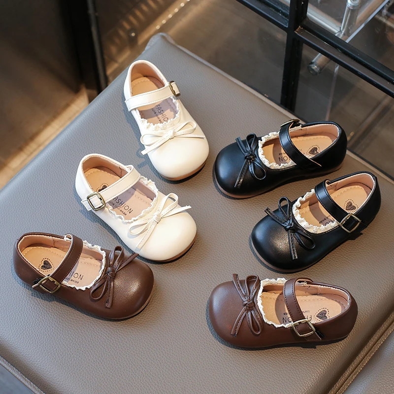 春季女童甜美蝴蝶结小皮鞋2025新款女宝宝单鞋儿童公主鞋