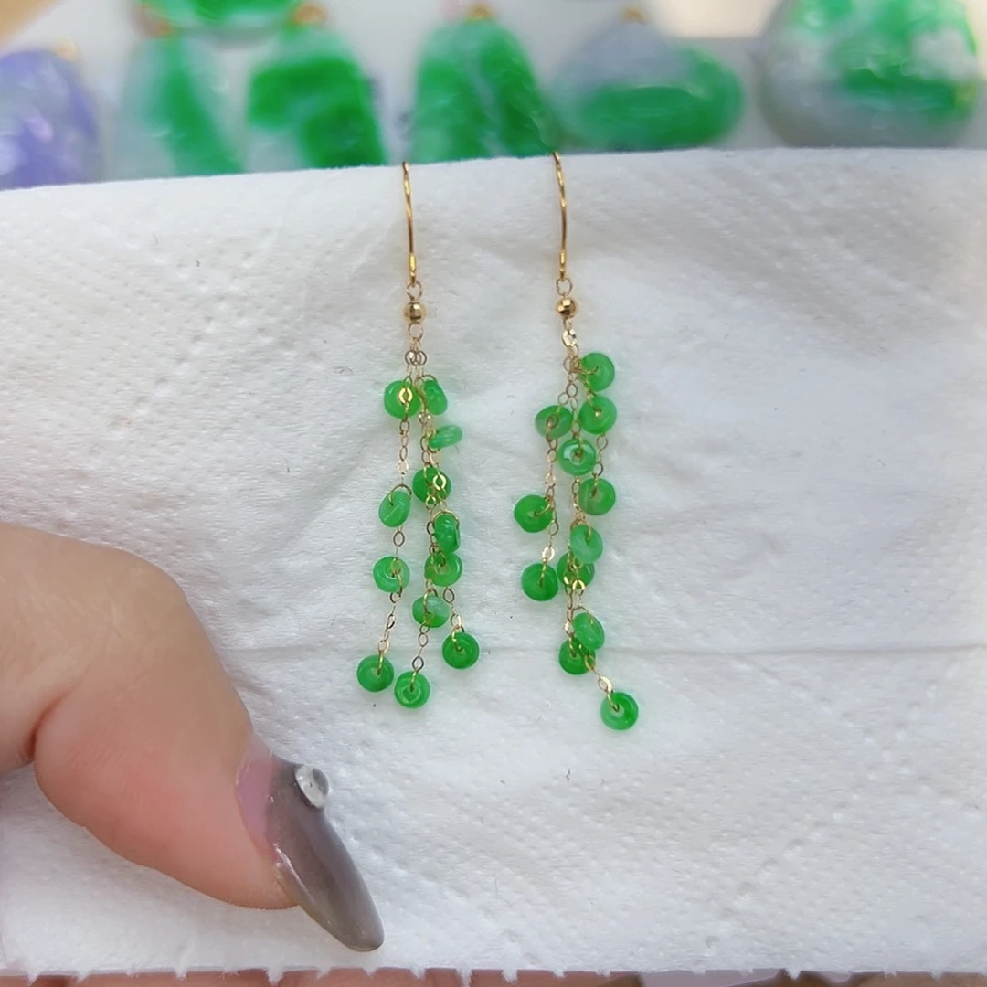 翡翠耳饰18K金镶嵌天然Ａ货翡翠