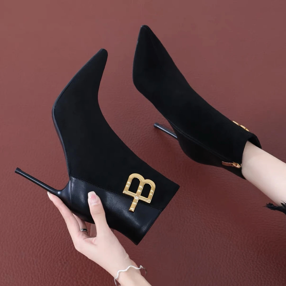 【7.5厘米】尖头细跟短靴女气质高跟秋冬季新款瘦瘦靴时尚马丁靴