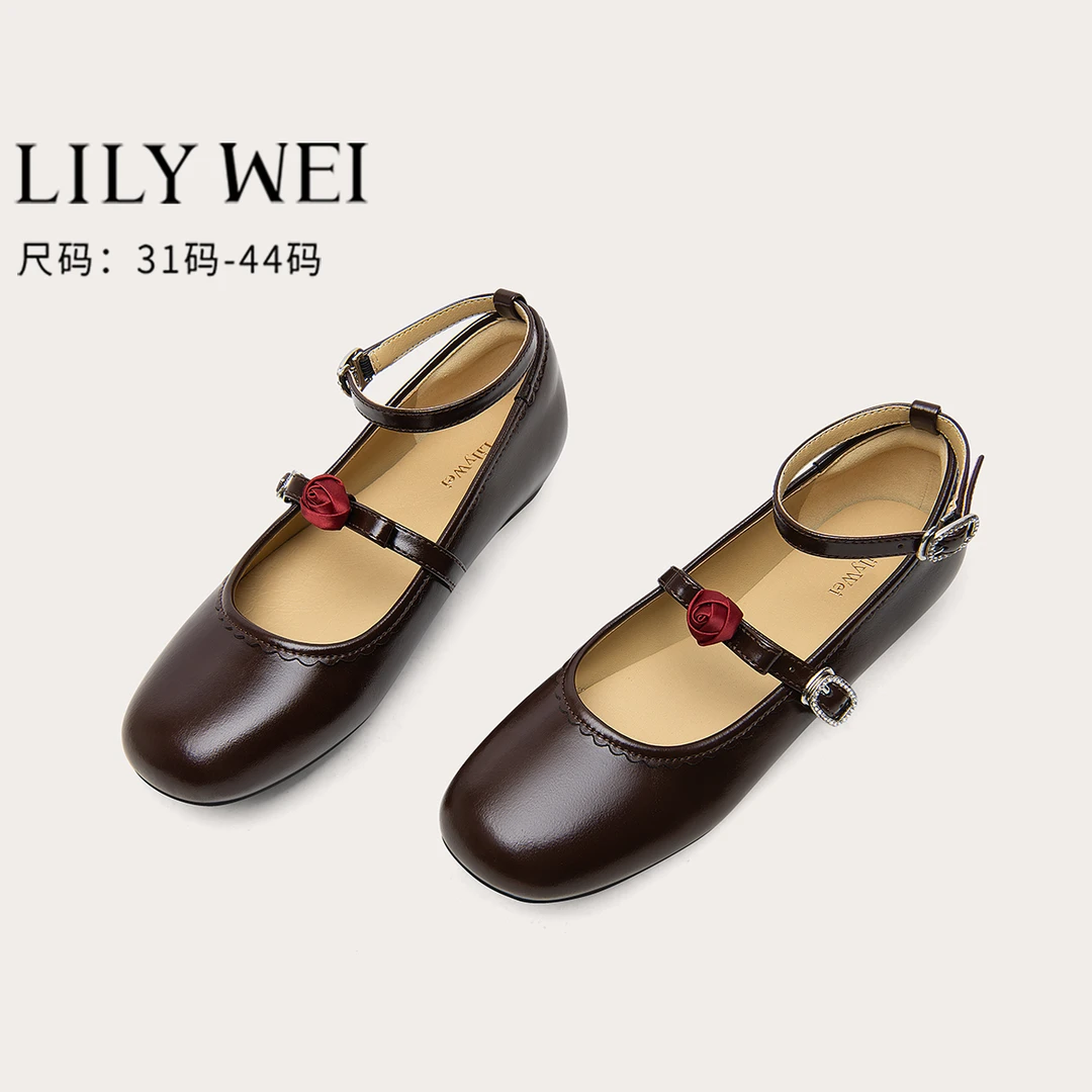 Lily Wei【玫瑰庄园】圆头复古慵懒风玛丽珍鞋平底舒适单鞋大码42