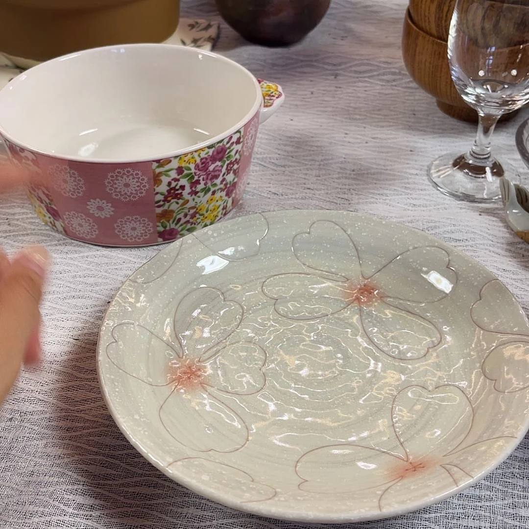 瓷片小花系列双耳钵和盘子