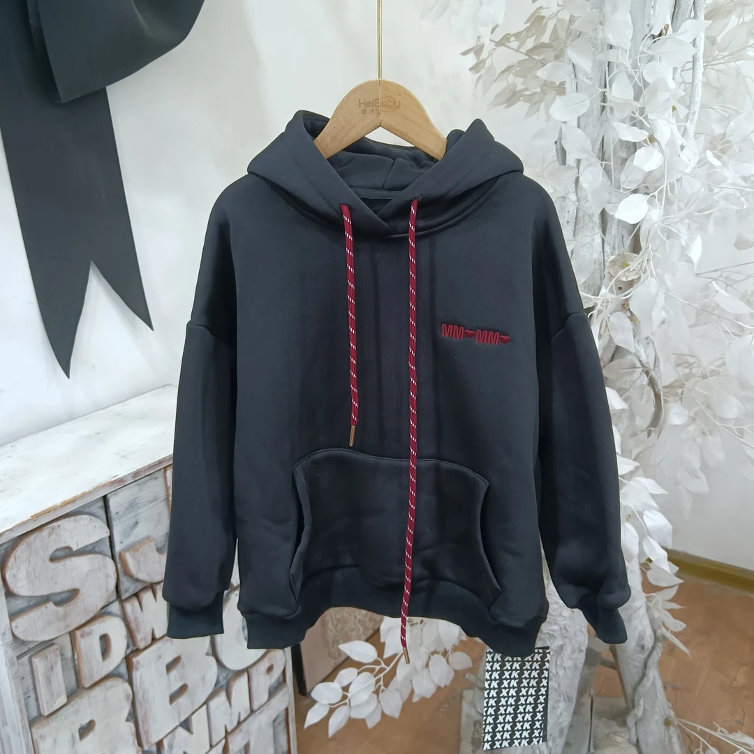 K232黑色一体绒卫衣/丫一