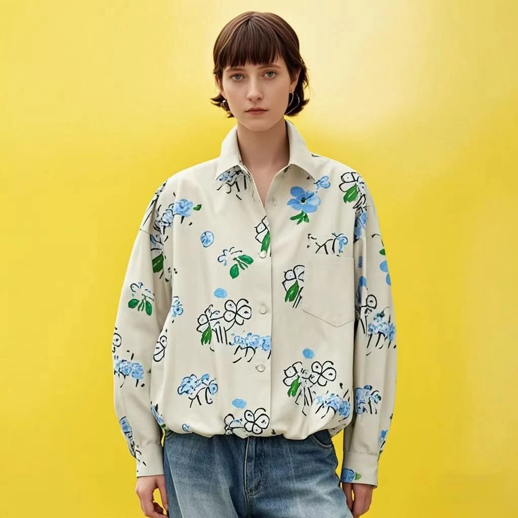 252026【商场同款】江南  新品衬衫宽松趣味图案女2025春