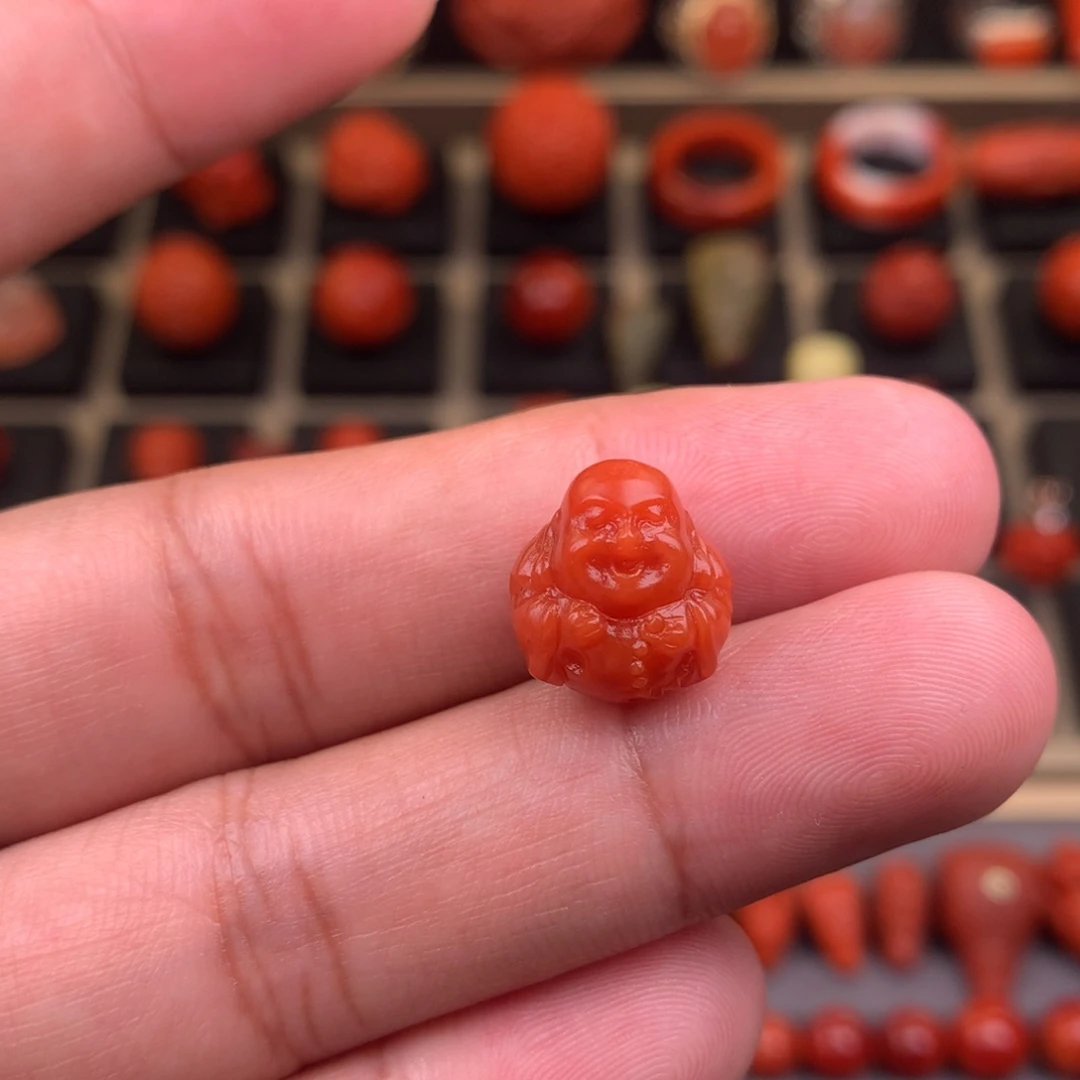 南红玛瑙未镶嵌立体笑佛珠子12+