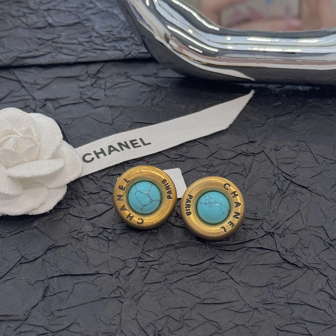 95新 Chanel/香奈儿 香奈儿康鹏中号绿色花纹耳夹