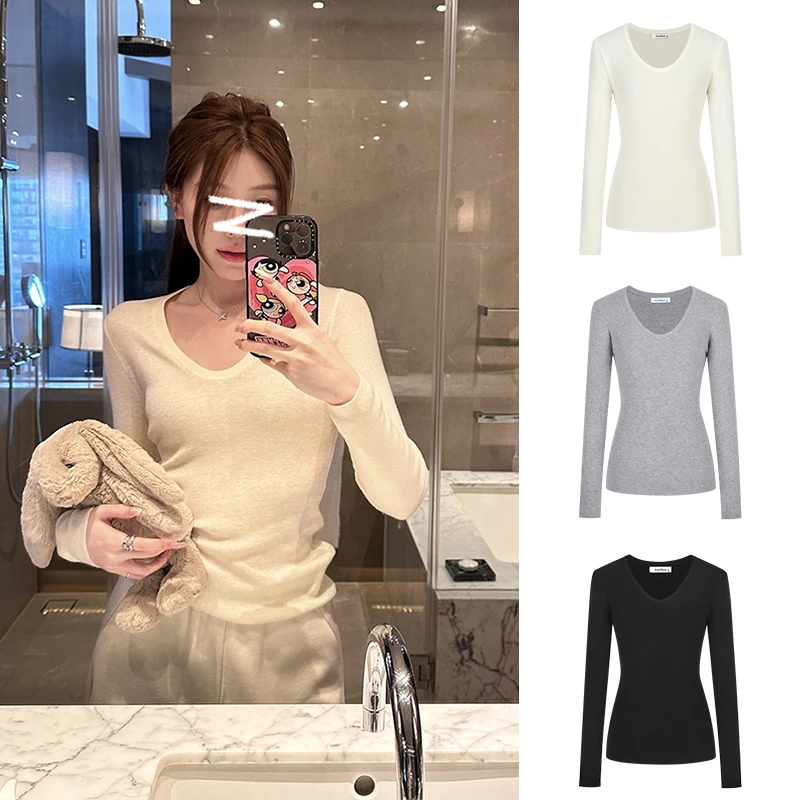 Moses Queen/魔西女王软糯细腻鹅蛋领针织打底衫高级感早秋上衣